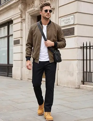 61j0C7Wi1WL._AC_SY500_ Men's Jacket Faux Suede Varsity Bomber Full Zip Casual Outerwear - Image 2