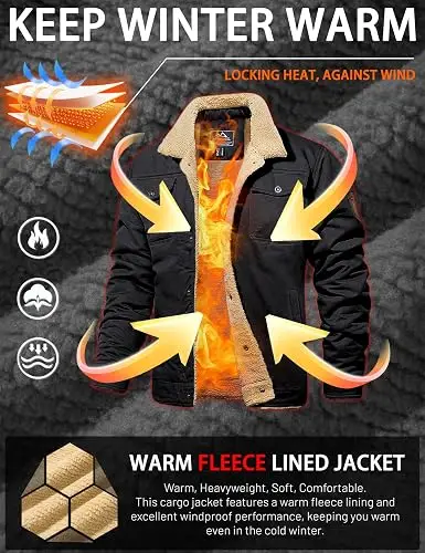 81S4lve5g+L._AC_SY500_ MAGCOMSEN Mens Winter Jacket Fleece Lined Sherpa Jacket Warm Thicken Coat - Image 3