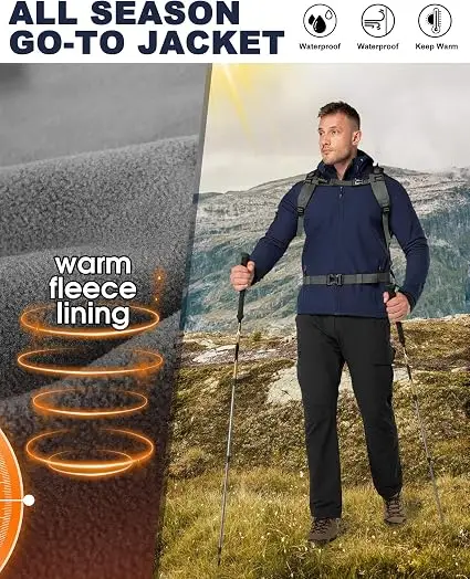 81w3vX0hXaL._AC_SX425_ 33,000ft Men's Hooded Fleece Lined Rain Shell Jacket Waterproof Lightweight - Image 5
