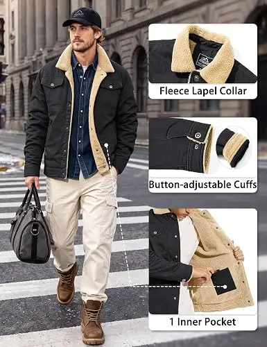 91gNdpFXxUL._AC_SY500_ MAGCOMSEN Mens Winter Jacket Fleece Lined Sherpa Jacket Warm Thicken Coat - Image 4