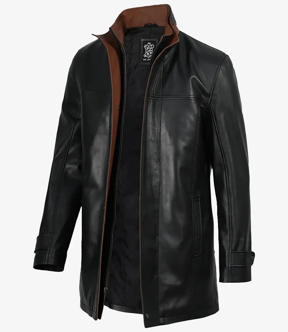 erin_mens_black_leather_jacket_wide_lapel__76068_zoom Men's Black Wide-Lapel Leather Jacket — 3/4 Length, Dual Closure